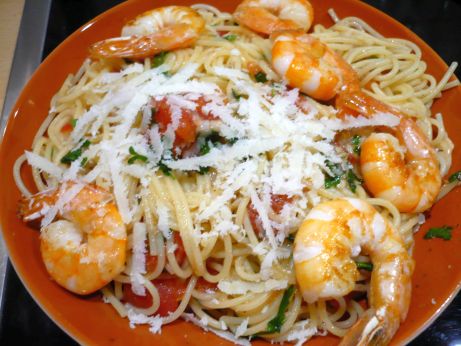 Spaghetti mit Garnelen